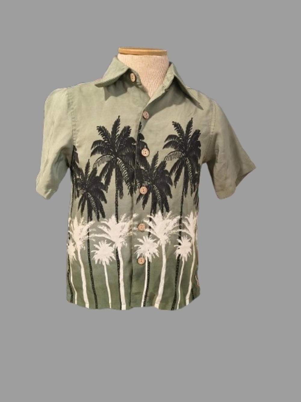 Boys Sage Green Palm-Print Button Down Shirt Y2K Button Up Xg Tropical Island
